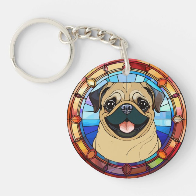 Llavero Tema del perro pug Coche artsy o encadenadores de  (Frente)