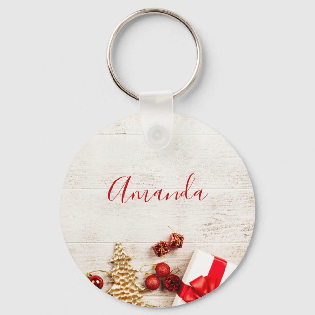Llavero Temas de navidades en una pizarra de madera rústic (Anverso)