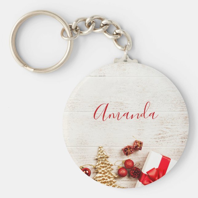 Llavero Temas de navidades en una pizarra de madera rústic (Frente)