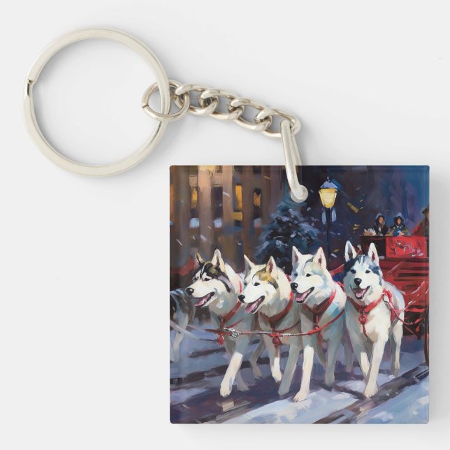 Llavero Temporada festiva de los Navidades Husky siberiano (Frente)