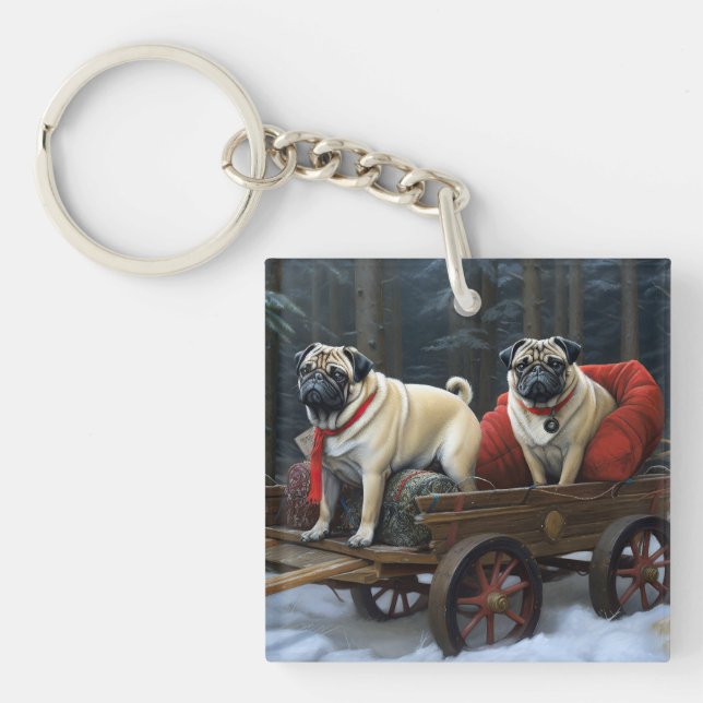 Llavero Temporada festiva de los Navidades Pug (Frente)
