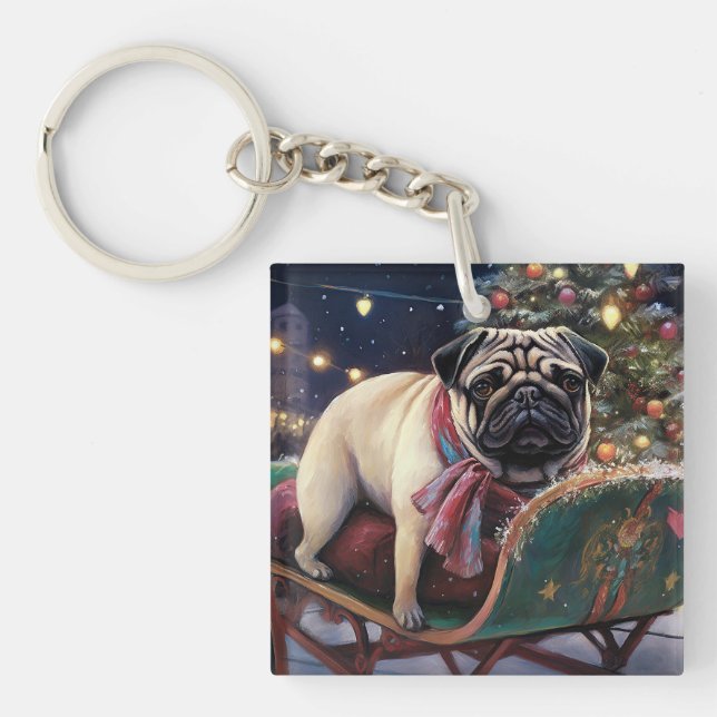 Llavero Temporada festiva de los Navidades Pug (Frente)