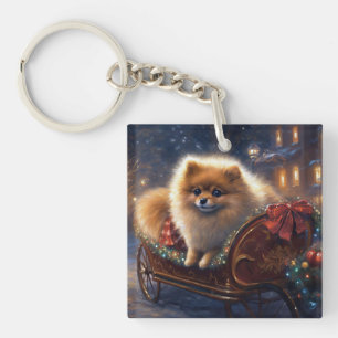 Llavero Temporada Festiva de Navidad del Pomerania Cepilla