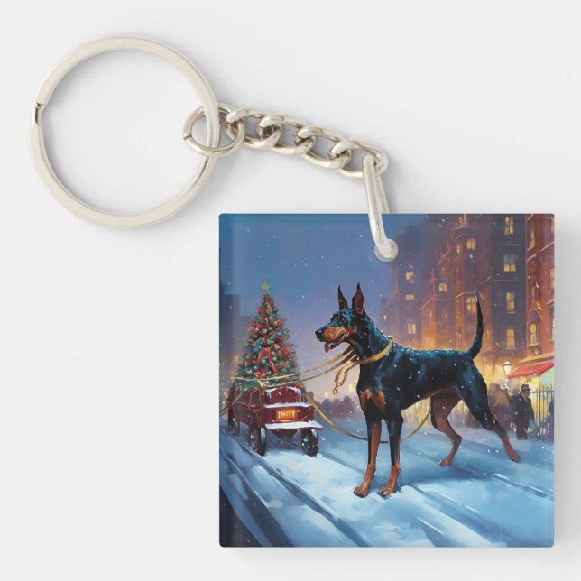 Llavero Temporada festiva de Navidades Doberman (Frente)