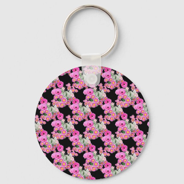 Llavero Tendencia Accesorios de patrón floral negro rosa (Anverso)