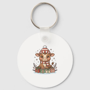 Llavero Ternero de Navidad lindo con regalos Vintage Vecto
