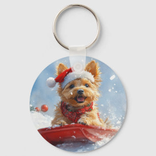 Llavero Terrier Australiano en Trineo Deja que Nieve Navid