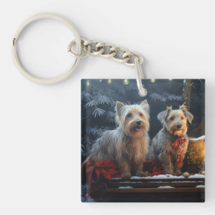 Llavero Terrier Australiano Snowy Sleigh Decoración de Nav