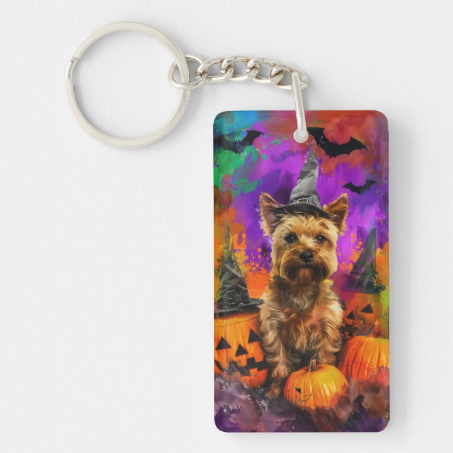 Llavero Terrier Cairn espeluznante perro bruja de Hallowee (Frente)