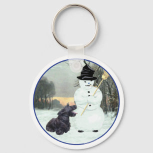 Llavero Terrier Escocés Feliz & Muñeco de Nieve