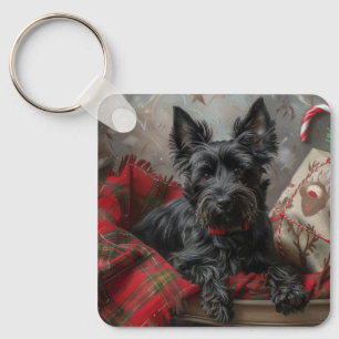 Llavero Terrier Escocés Perro Navideño Festivo