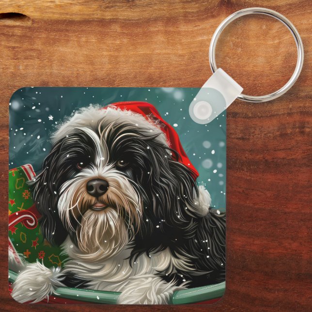 Llavero Terrier Tibetano Navidad Festiva (Reverso )