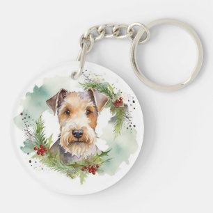 Llavero Terrier Wirefox Corona de Navidad Perro Festivo