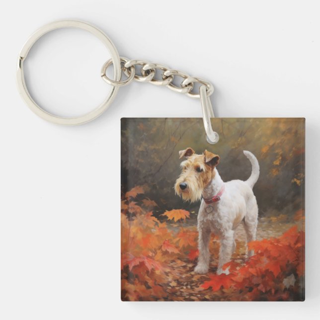 Llavero Terrier Wirefox en hojas de otoño Inspira  (Frente)