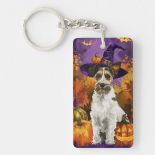 Llavero Terrier Wirefox Perro Bruja Calabaza Halloween Esp