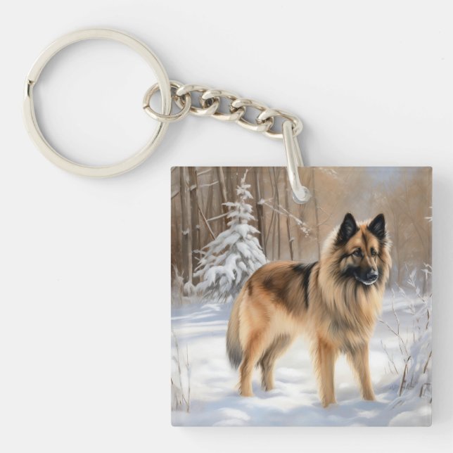 Llavero Tervuren belga deja que nieve Navidades (Frente)