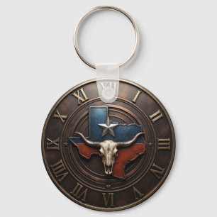 Llavero Texas Longhorn Bronze Flag Medallion