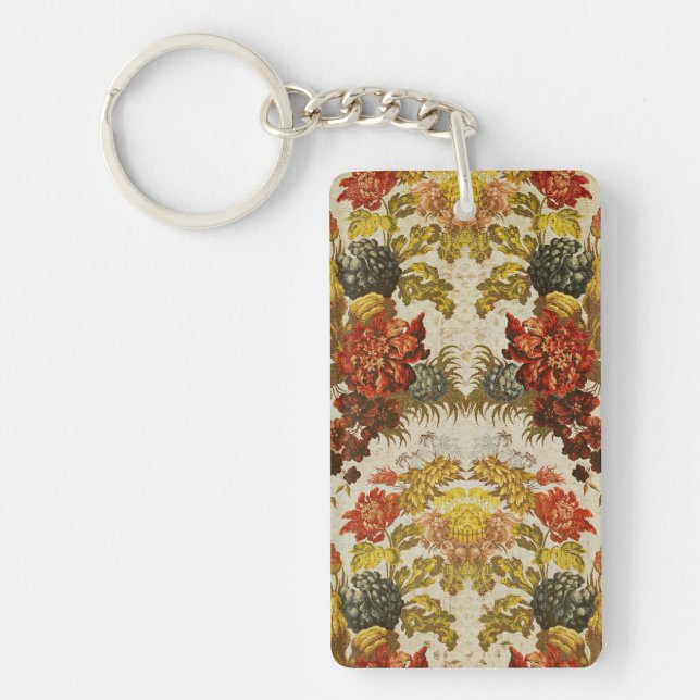 Llavero Textil con un patrón floral extensible (Frente)