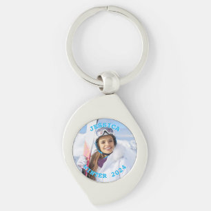 Llavero Texto azul cielo personalizado foto de familia