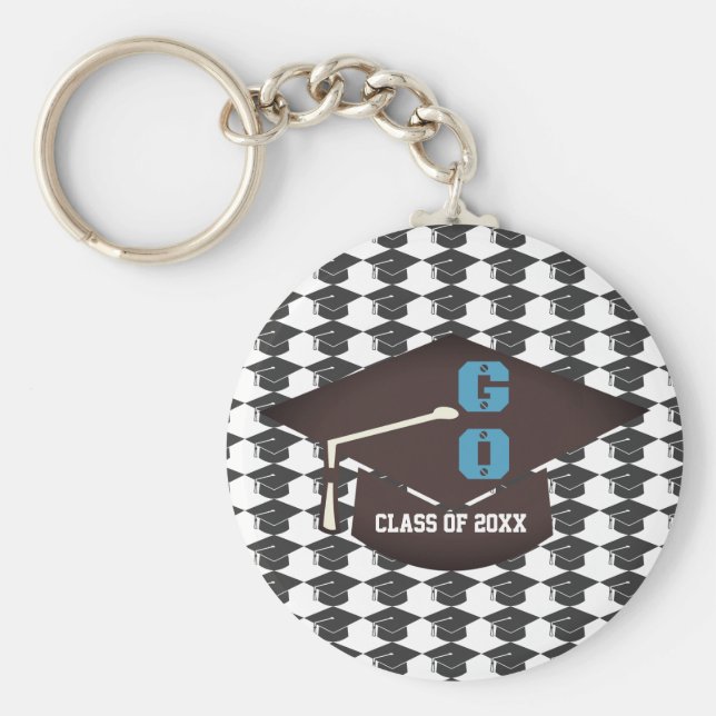 Llavero Texto de azul de cierre personalizado y graduación (Frente)