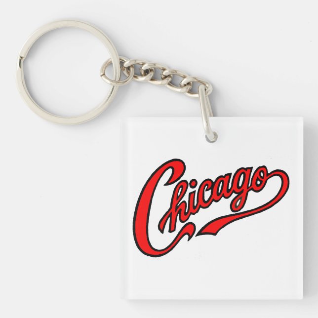 Llavero Texto de Chicago en cadena de caracteres roja (Frente)