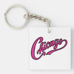 Llavero Texto de Chicago en cadena de caracteres rosados