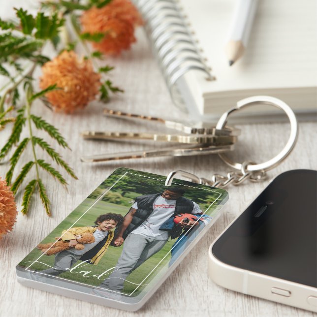 Llavero Texto de foto de papá personalizado (Frente Derecha)