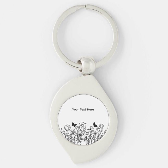 Llavero Texto personalizado con flores (Anverso)