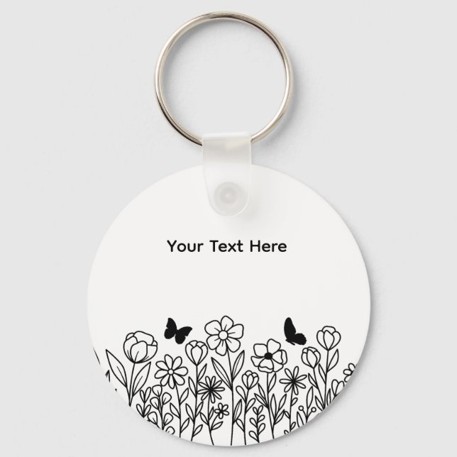 Llavero Texto personalizado con flores (Anverso)
