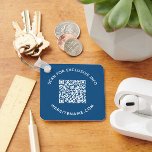 Llavero Texto personalizado de código QR Azul de artículos