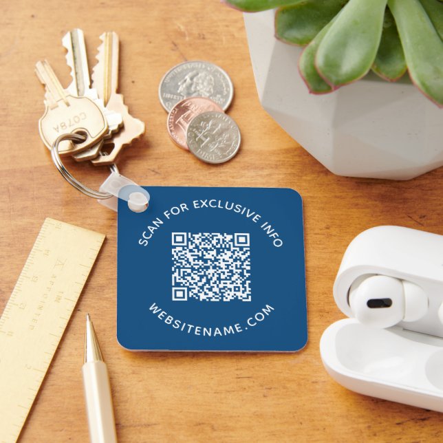 Llavero Texto personalizado de código QR Azul de artículos (Escritorio )