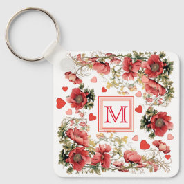 Llavero Texto personalizado Poppies y corazones rosados ro