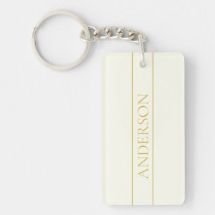 Llavero Texto simple elegante personalizable dorado blan