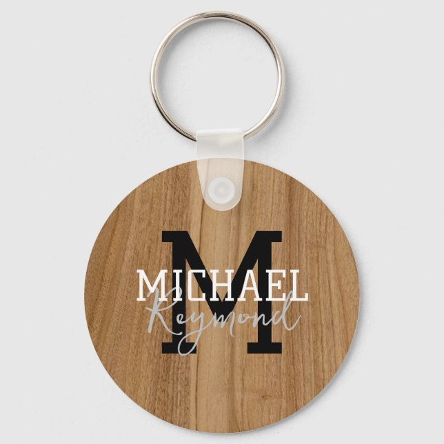 Llavero Textura de madera Monograma rústico estilo de país (Anverso)