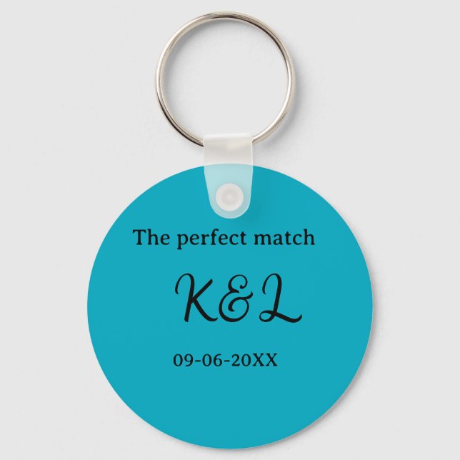 Llavero The perfect match couple name letter date blue sim (Anverso)
