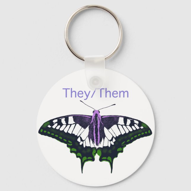 Llavero They/Them Nonbinary Pride Swallowtail Butterfly (Anverso)