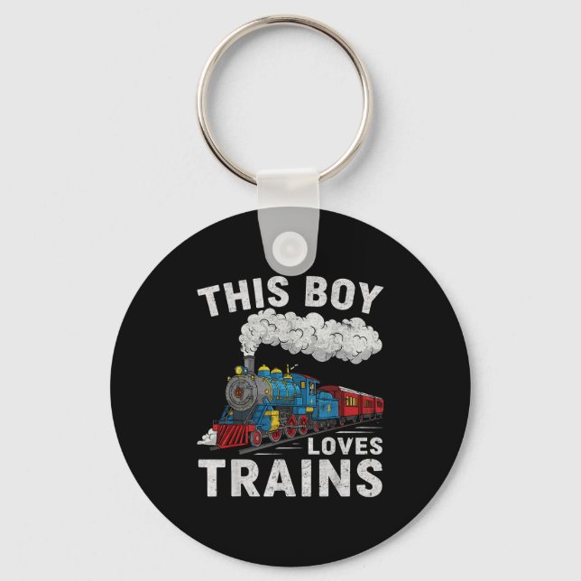 Llavero This Boy Loves Trains Railroad Train Wagon Lover K (Anverso)