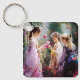 Llavero Three girls playing in a garden 