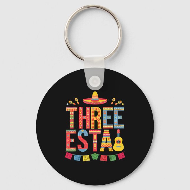 Llavero Threeesta cumpleaños 3 sombrero mexicano fiesta (Anverso)