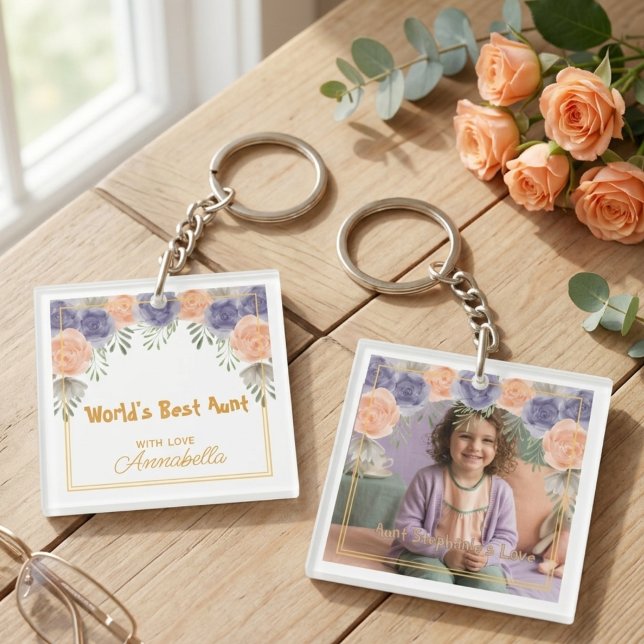 Llavero Tía Recuerdo Romántico Floral Polvoriento (Dusty floral romantic aunt keepsake keychain)