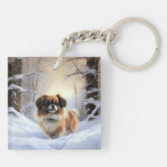 Llavero Tibetan Spaniel Deja que nieve Navidad  (Atrás)