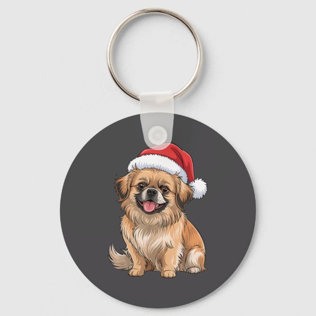 Llavero Tibetan Spaniel Dog Christmas Santa Hat Pet Dog Lo (Anverso)
