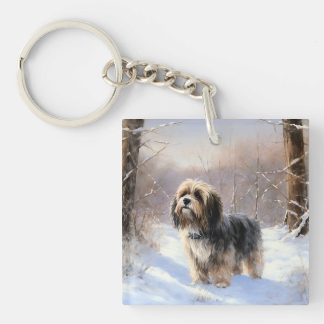 Llavero Tibetan Terrier Deja que nieve Navidad  (Frente)