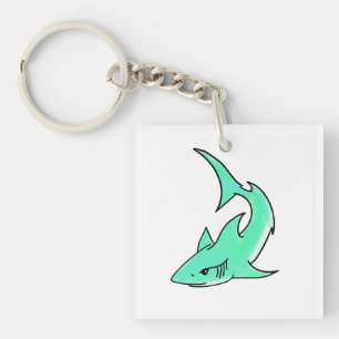 Llavero tiburón sonriente de dibujos animados azul verde m