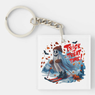 Llavero Tiempo de truco o truco: diseño divertido de esqui