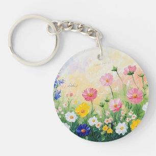 Llavero Tiempo de verano. Flores coloridas. Arte.