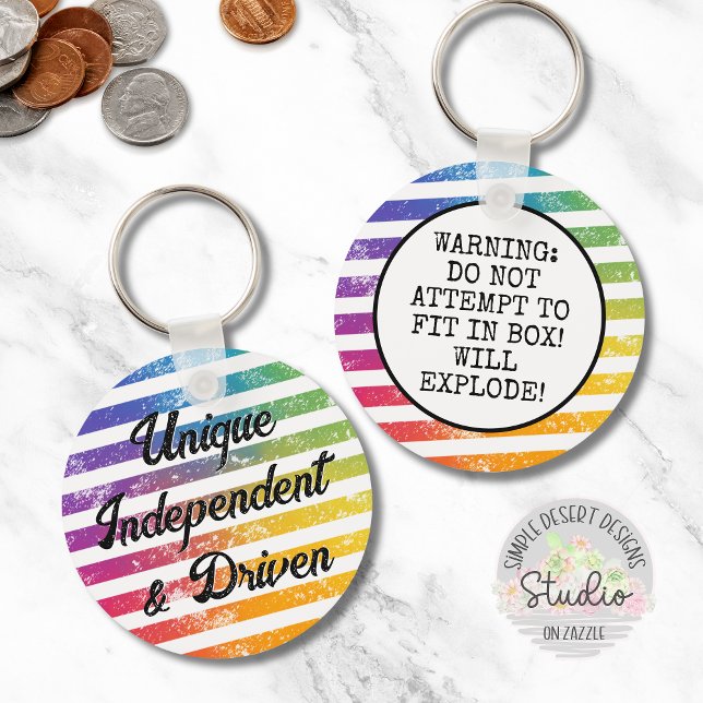 Llavero Tienda de regalos de confianza del Orgullo Arcoiri (Colorful rainbow stripes unique independent and driven keychain gift with funny warning humor gifts)