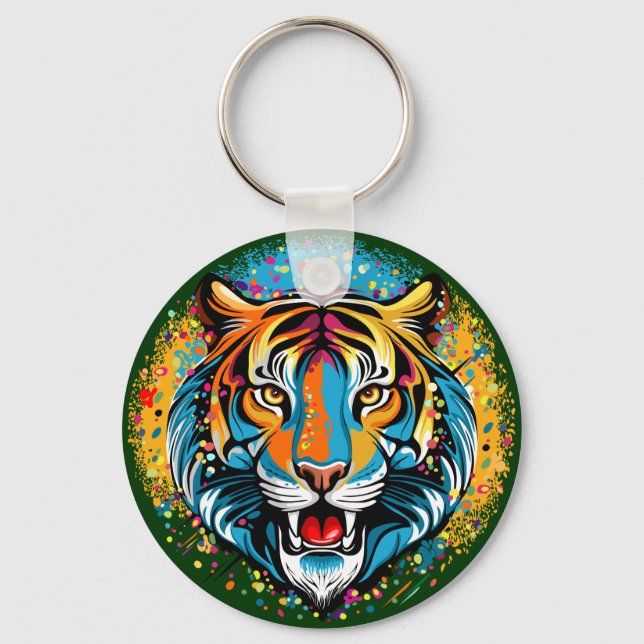 Llavero Tiger Head Rainbow colors paint stains (Anverso)