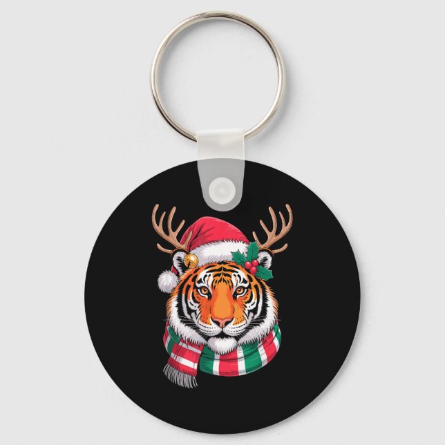 Llavero Tiger Reindeer Christmas Santa Hat Tiger Xmas  (Anverso)
