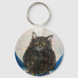 Llavero Tiger Tabby Cat Moon Night Maureen Girard